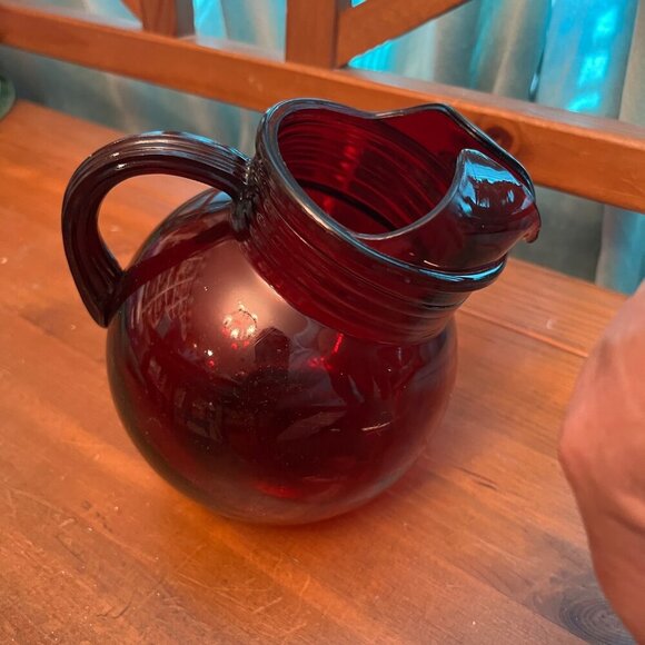 Vintage Ruby Red Glass 42oz Jug Pitcher by Anchor Hocking Glass - Picture 2 of 8